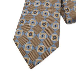 Peacock Silk Tie Men’s 61” Gold Blue Geometric Diamond Western Classic New